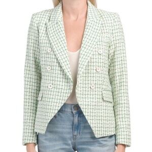 Rachel Zoe Women’s Double Breasted Tweed Green & White Blazer Size Medium
